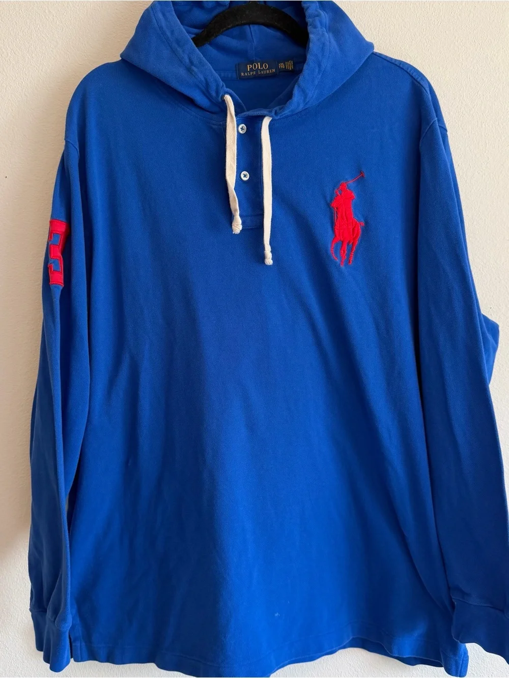Polo Ralph Lauren Hooded Rugby Henley Big Pony Logo “3” Pullover Preppy XXL READ